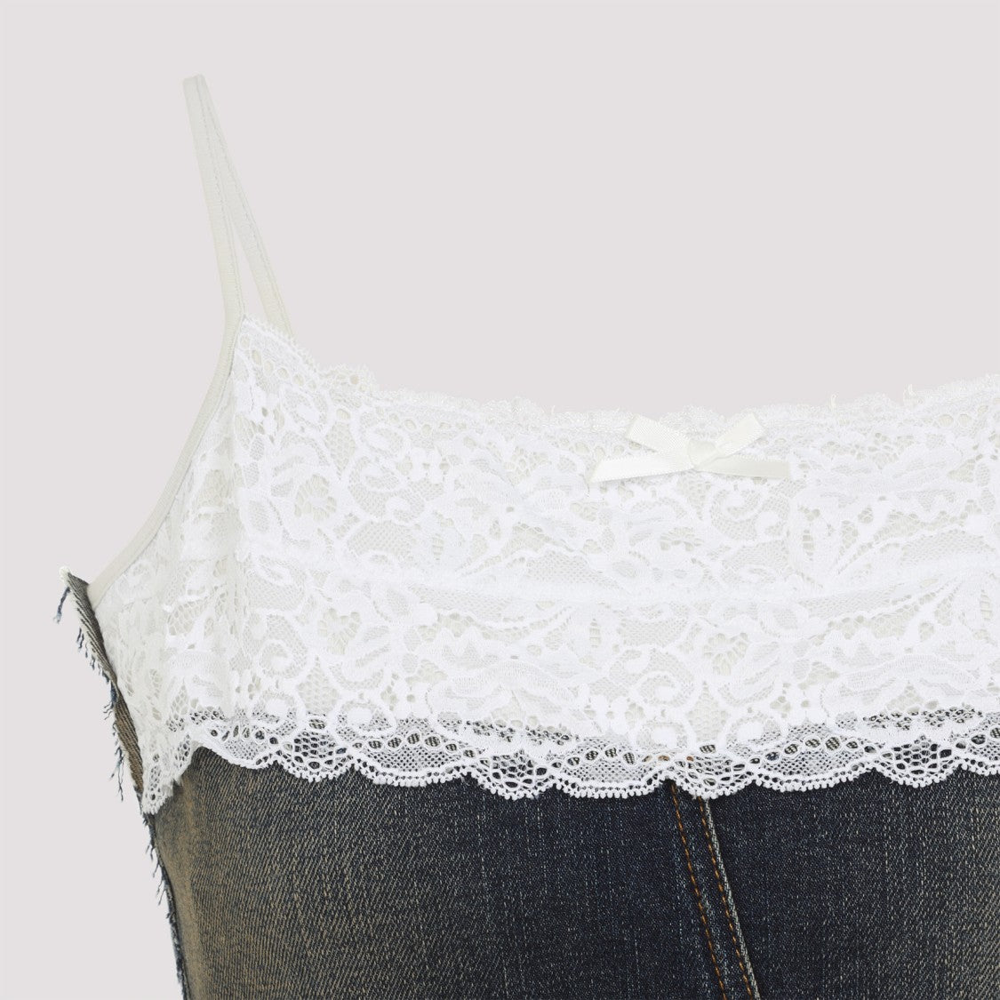 Balenciaga Fitted Blue Cotton Top With Lace Insert