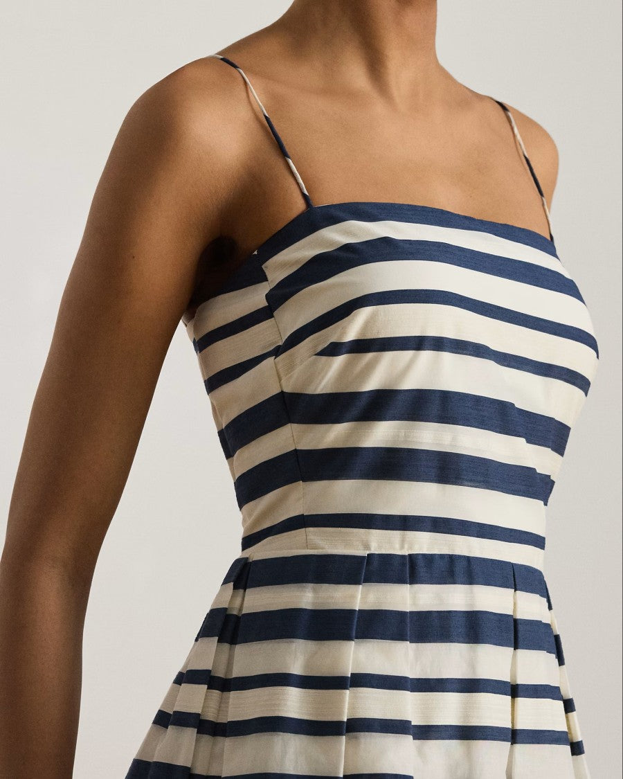 Lauren Ralph Lauren Navy Blue Woven Satin Stripe Dress