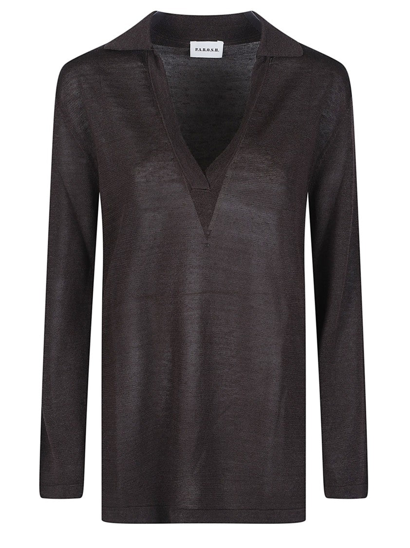 P.A.R.O.S.H. Black Babygirl V Neck Linen Sweater