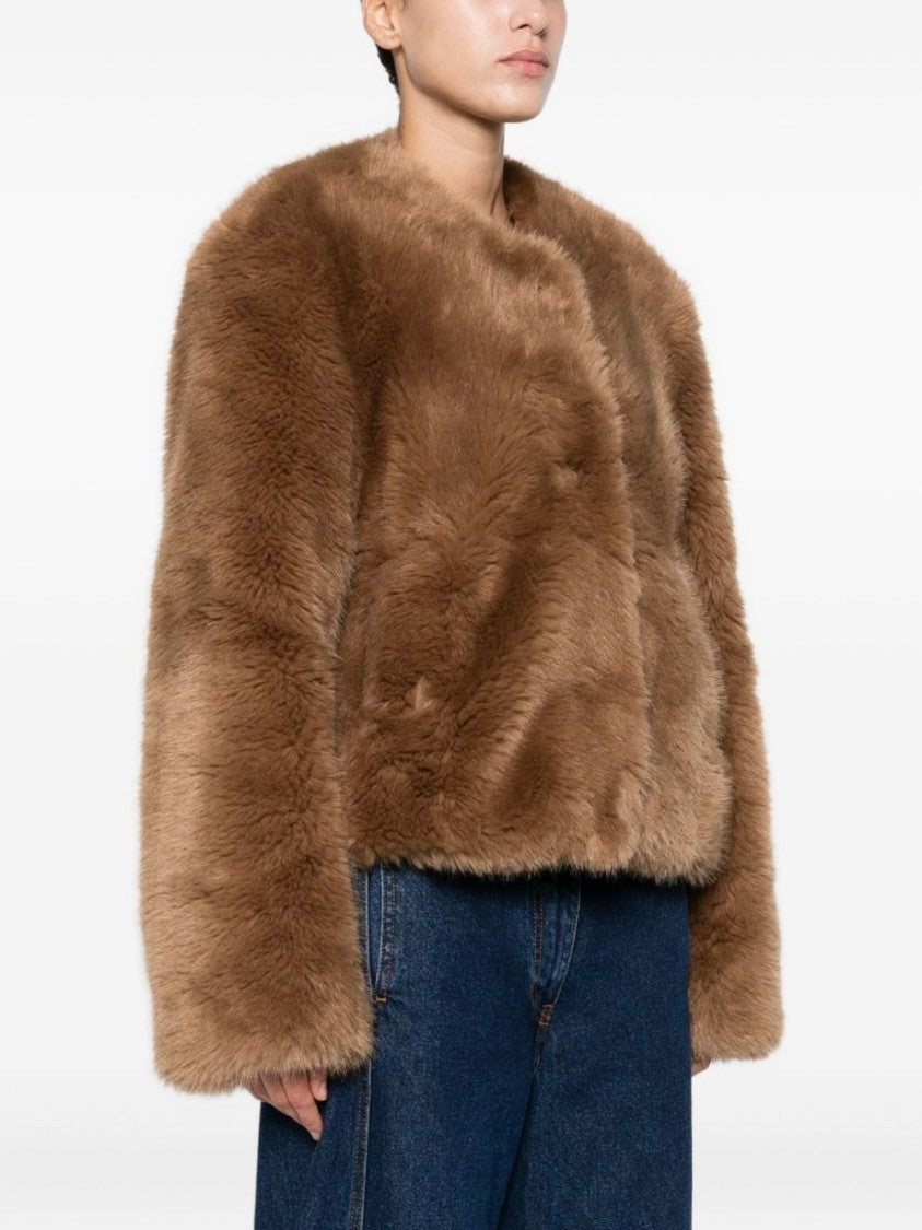 Stand Studio Cropped Faux Fur Coat With Minimalistic Design And Plush Texture