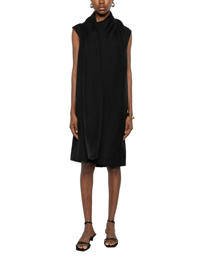 Totême Black Sleeveless Draped Scarf Midi Dress
