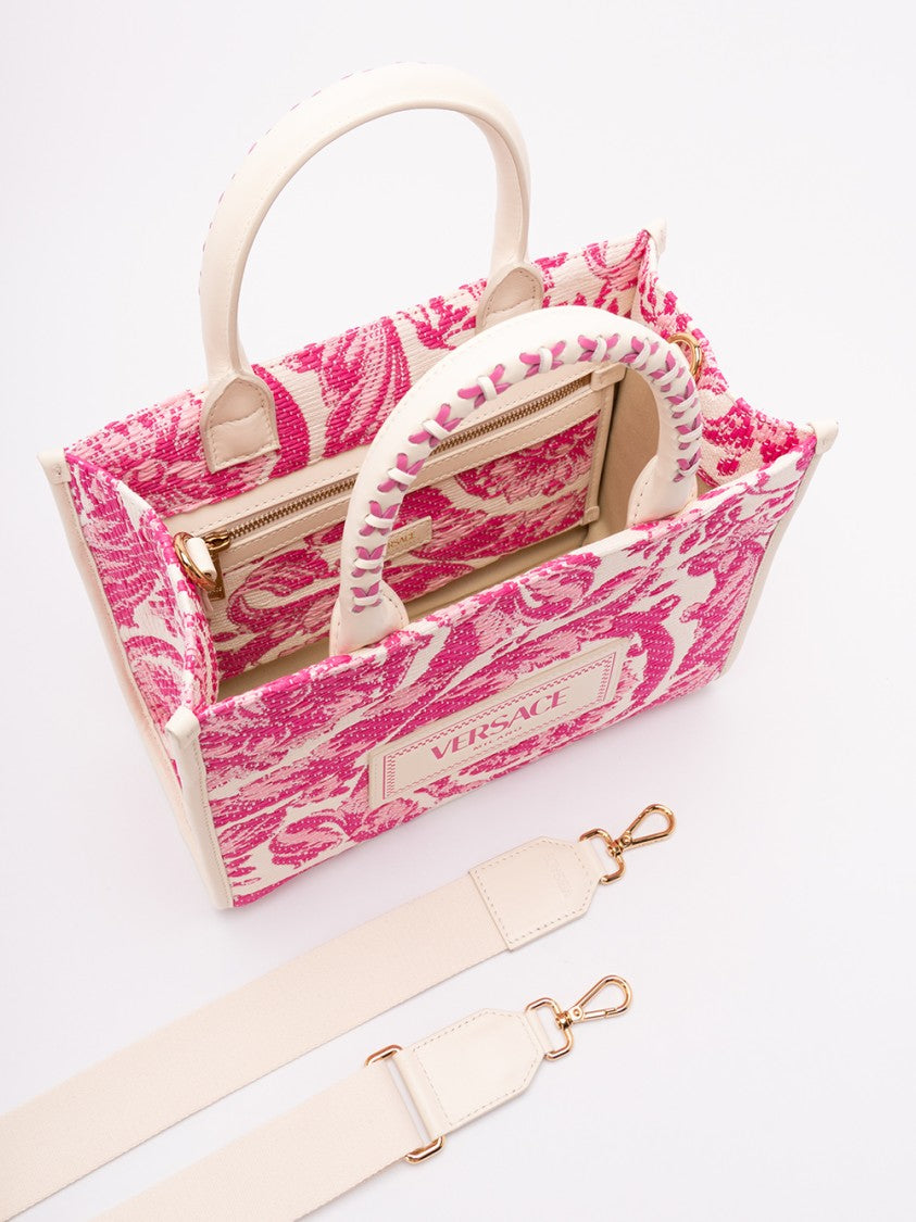 Versace Small Tote Rafia `Barocco` And Calf Leather