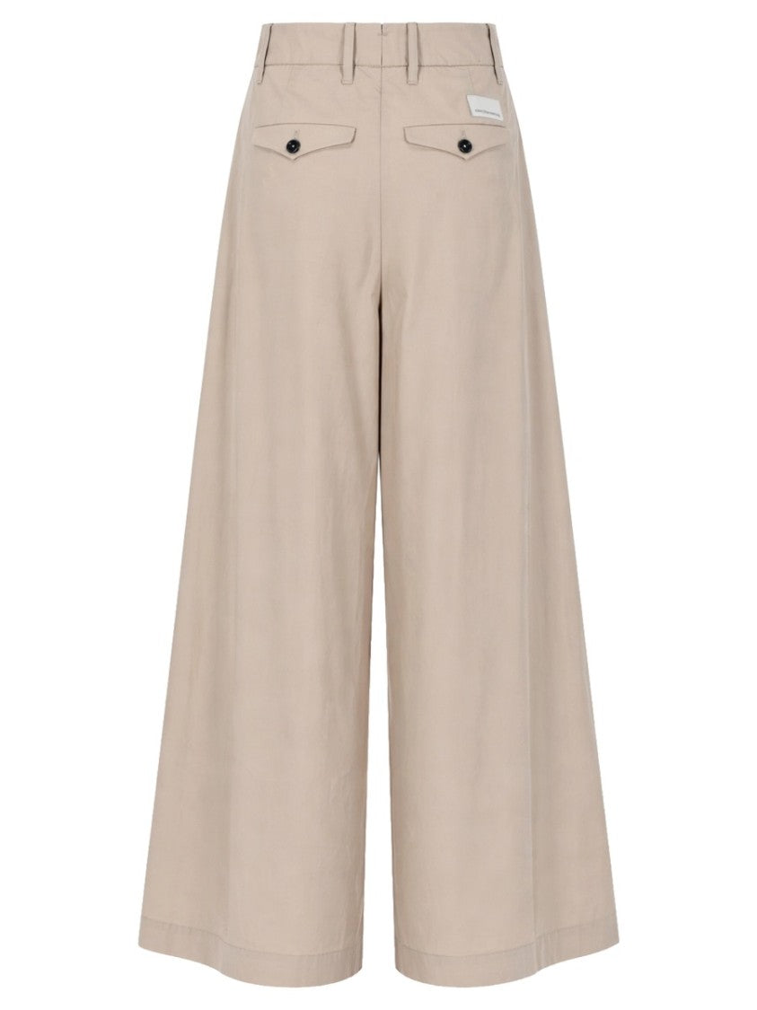 Nine In The Morning Beige High Waist Wide-Leg Pleated Trousers