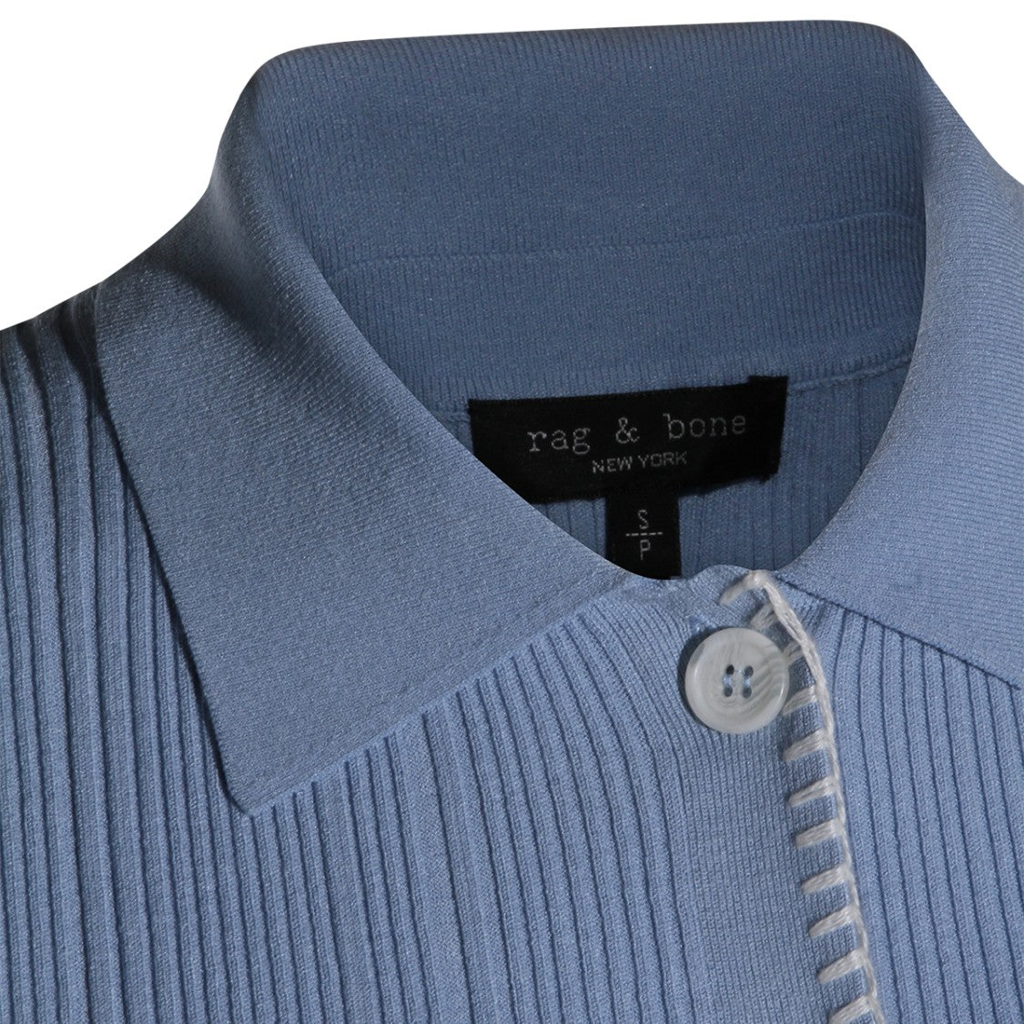 Rag & Bone Ribbed Knit Blue Sweater With Button-Down Front