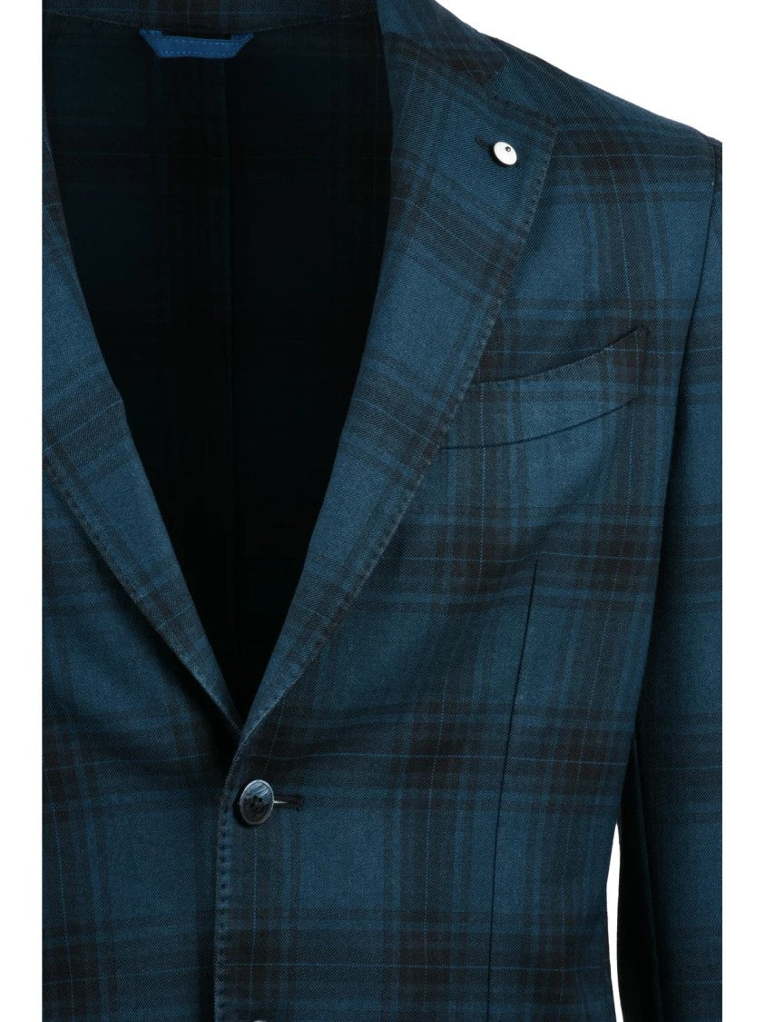 L.B.M. 1911 Blue Fitted Jacket With Checkered Pattern And Modern Silhouette