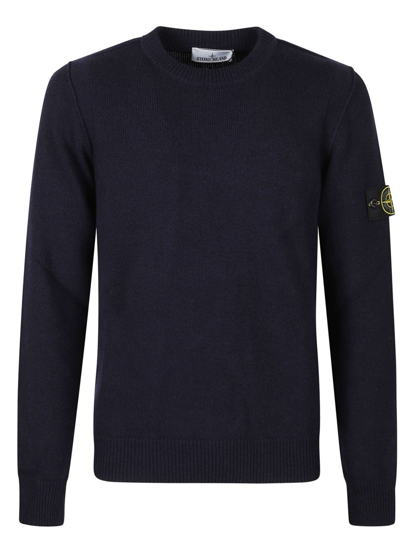 Stone Island Crew Neck Fitted Sweater With Ribbed Texture And Logo Detail