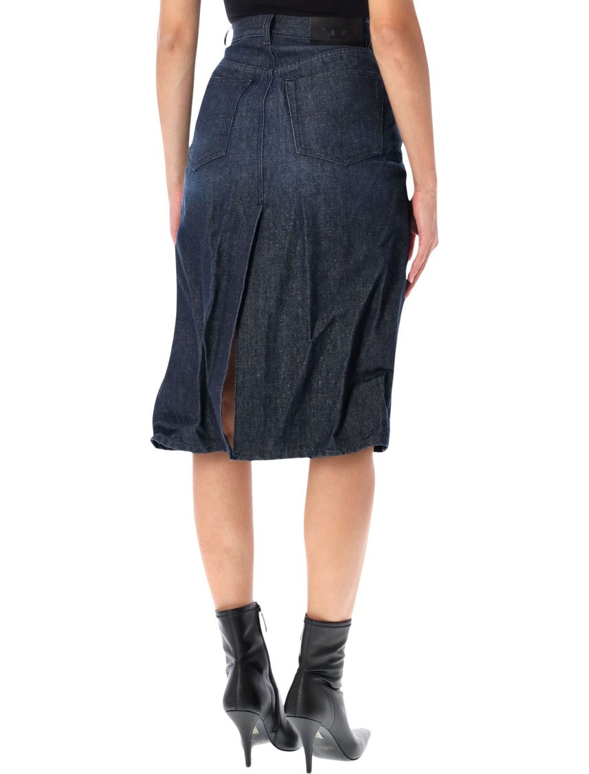 Diesel High-Waisted Indigo Denim Skirt With Flared Hem And Back Slit