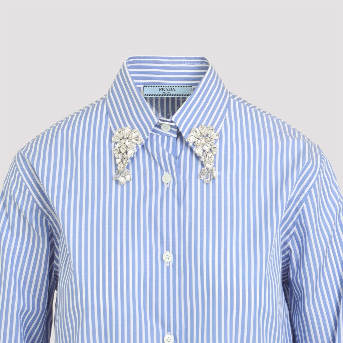 Prada Tailored Blue Cotton Shirt With Embellished Collar