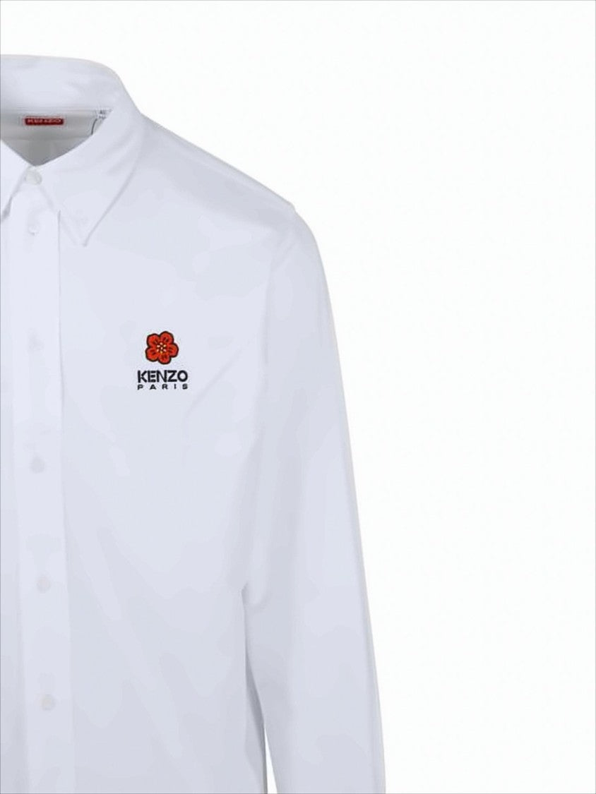 Kenzo Tailored White Cotton Long-Sleeve Shirt With Embroidered Logo