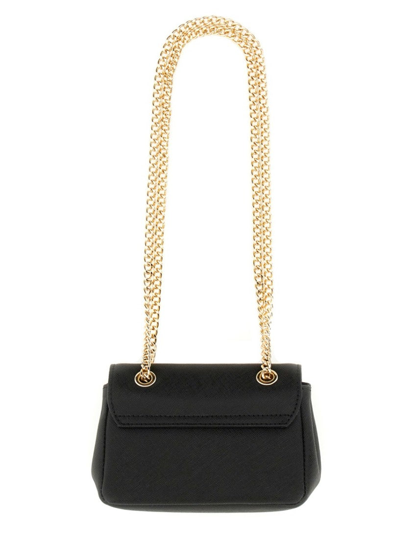 Vivienne Westwood Rectangular Black Shoulder Bag With Gold Chain And Emblem