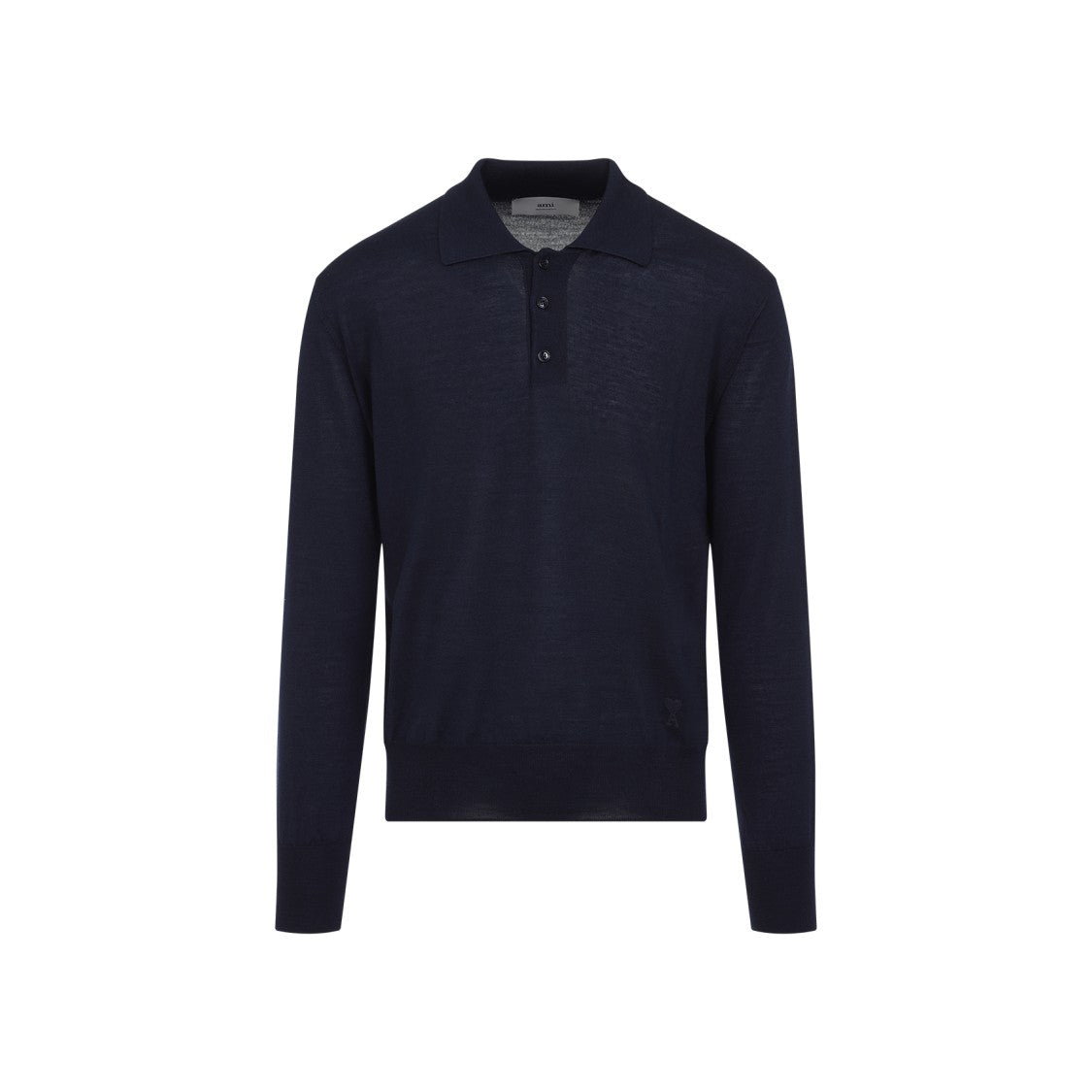 Ami Classic Blue Polo With Wool And Silk Blend
