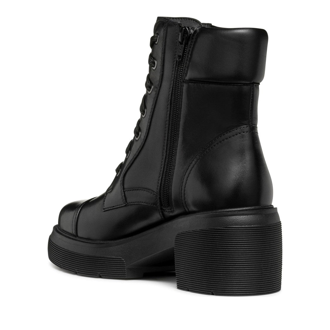 Geox Black Spherica Ec1 Smooth Leather Lace-Up Block Heel Boots