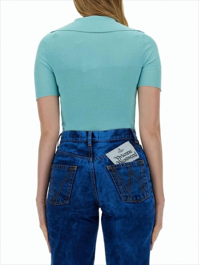 Vivienne Westwood Fitted Deep V-Neck Sweater With Ribbed Texture