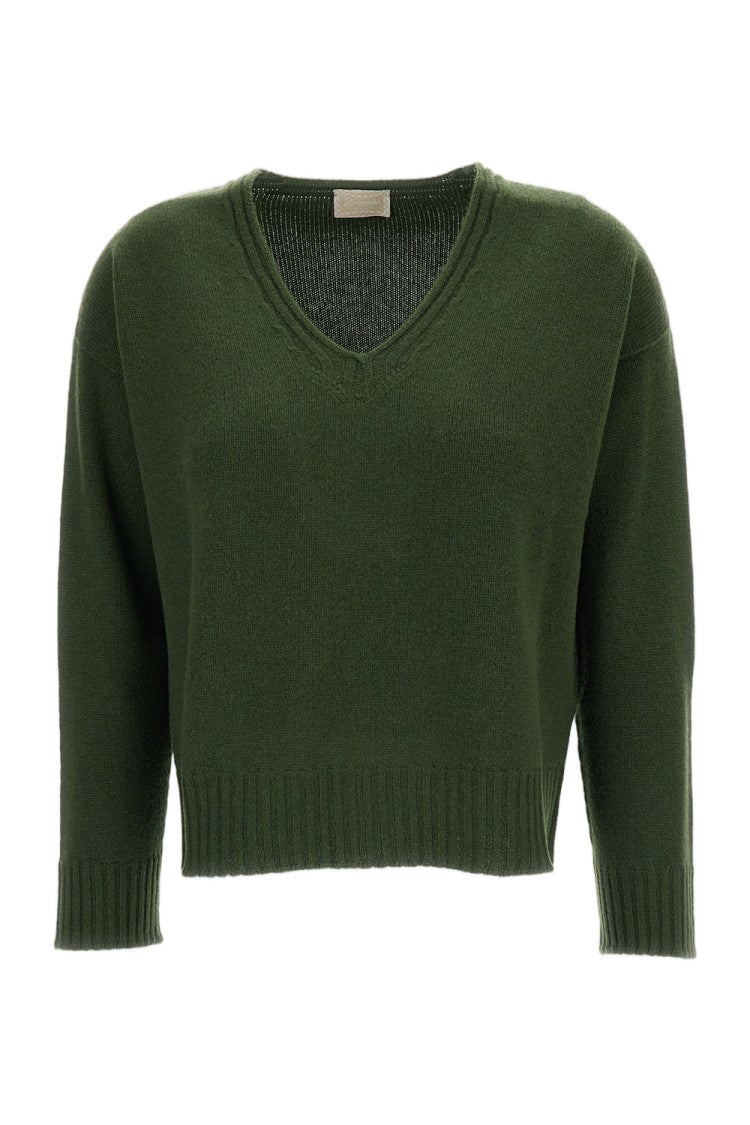 Drumohr Boxy Cut Cashmere Sweater With Ribbed V-Neckline