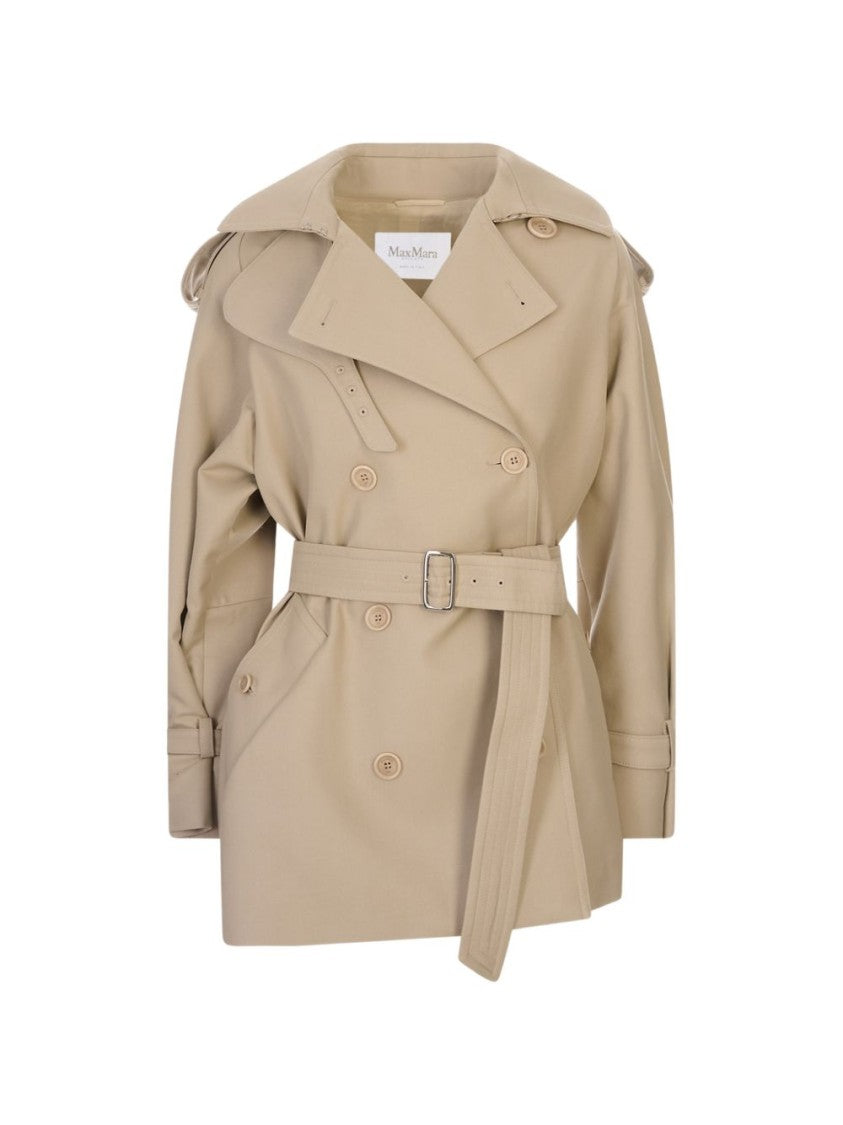 Max Mara White Double-Breasted Trench Short Coat