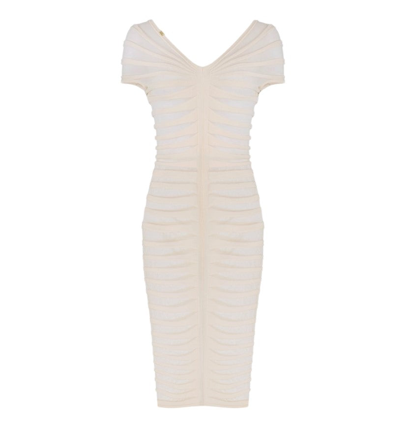Elisabetta Franchi Cotton Viscose Embossed Midi Dress