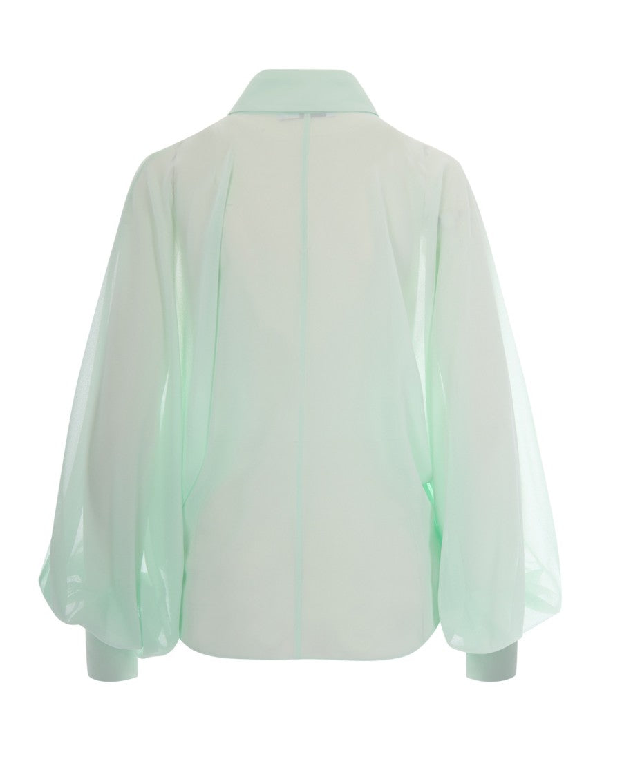 Patrizia Pepe Fluid Light Aqua Blouse With Sheer Sleeves And Classic Collar