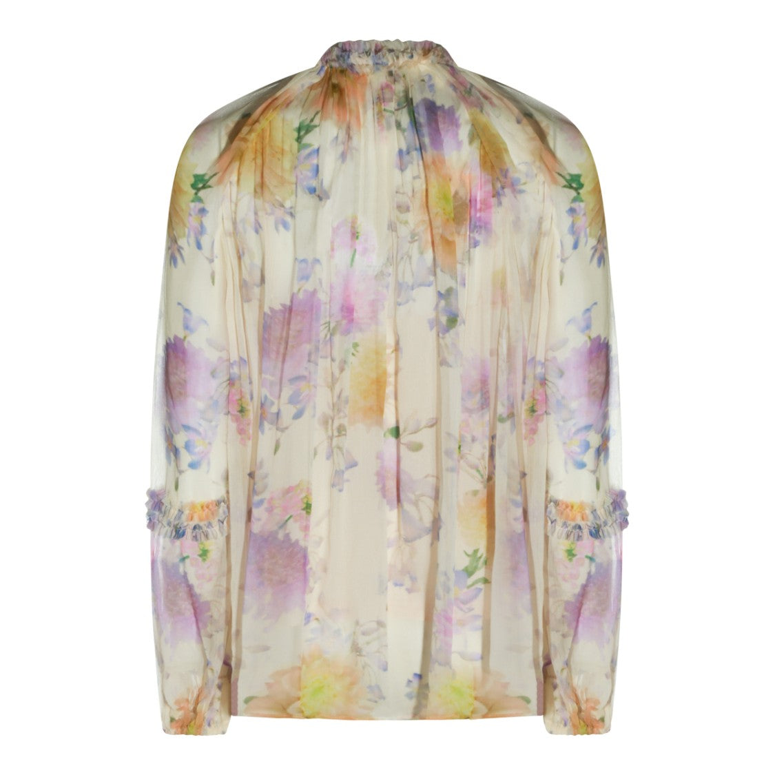 Zimmermann Cream Dahlia Viscose Top With Floral Print And Bow Detail