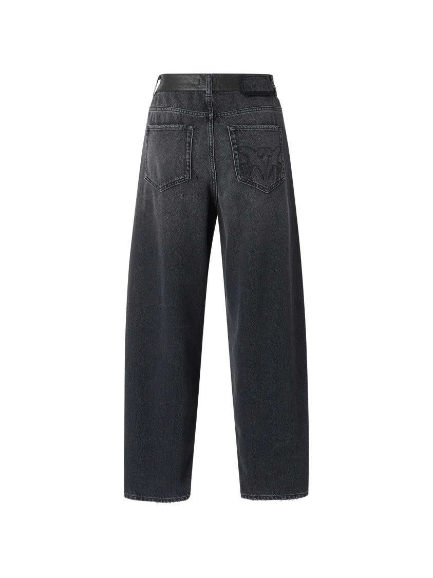 Pinko Wide-Leg Cropped Denim Pants With Relaxed Fit And Classic 5-Pocket Design