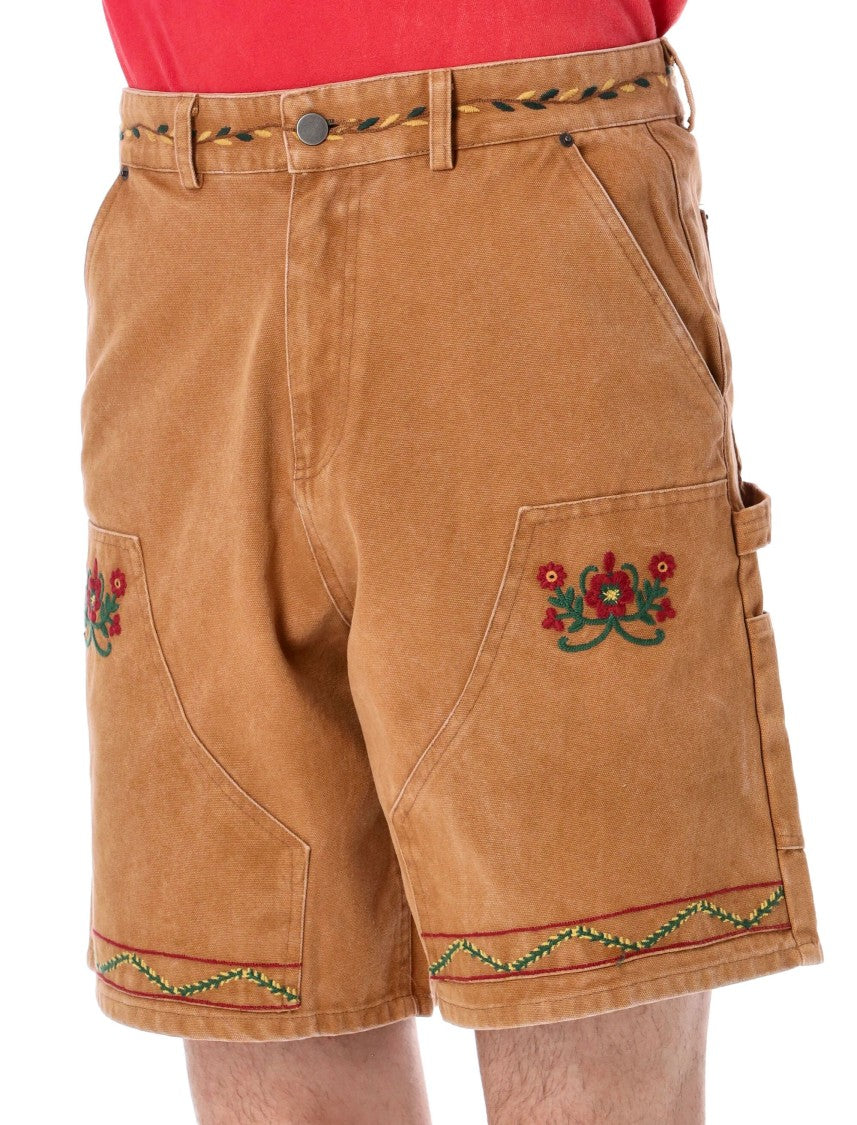 Found Relaxed Fit Brown Shorts With Intricate Floral Embroidery
