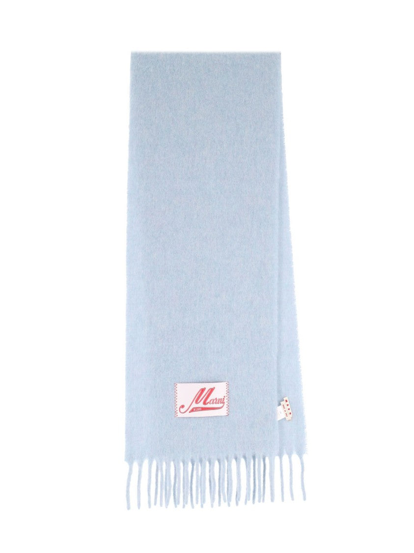 Marni Light Blue Alpaca Fringed Scarf