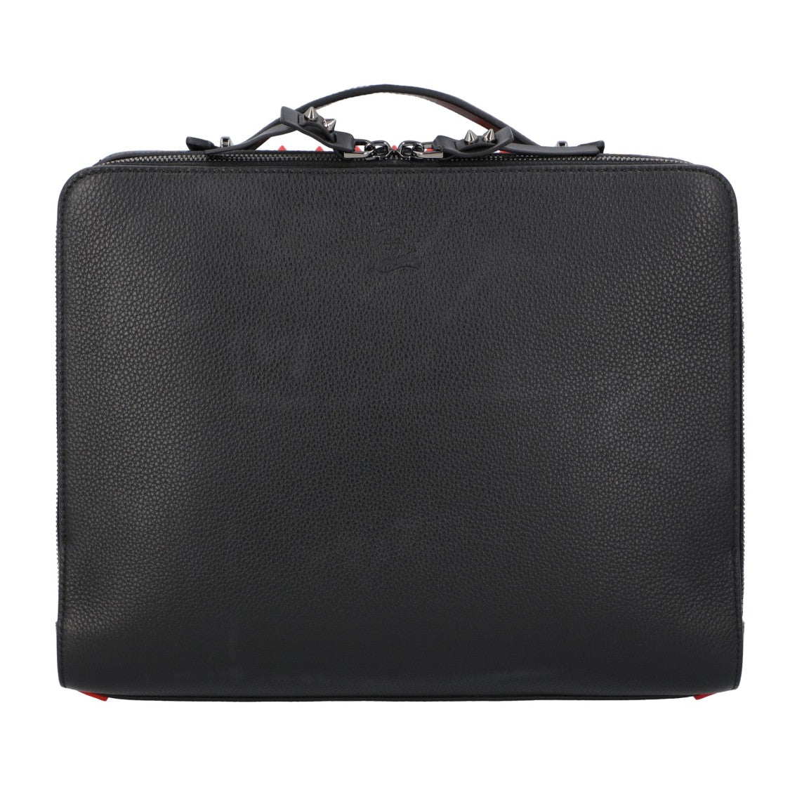 Christian Louboutin Black Leather Briefcase With Red Studded Edges And Modern Design