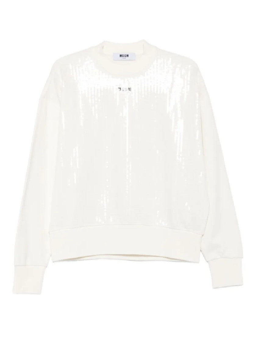 Msgm Long-Sleeved Pullover Sweatshirt With Subtle Sequin Embellishment