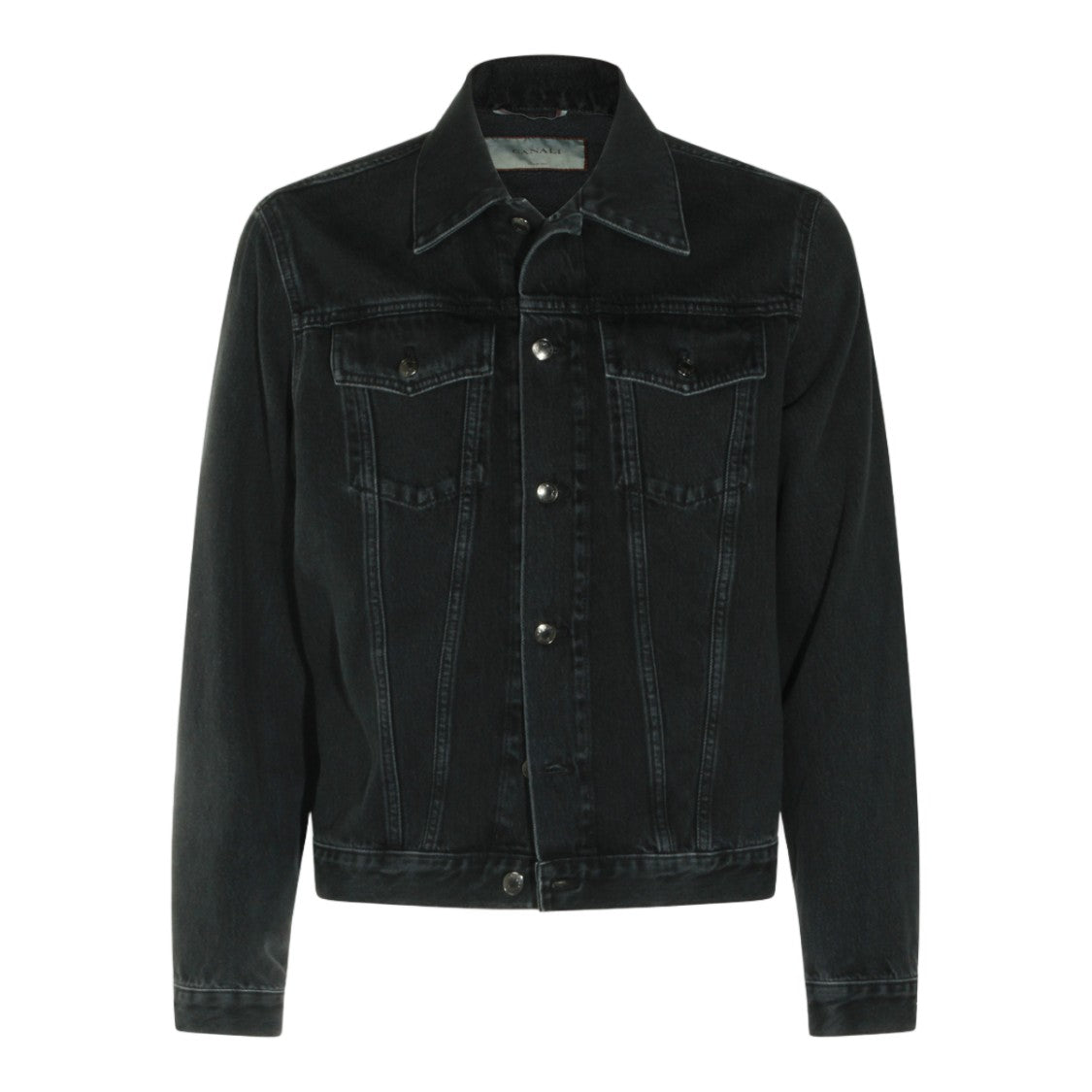 Canali Vintage-Inspired Black Denim Jacket With Classic Details