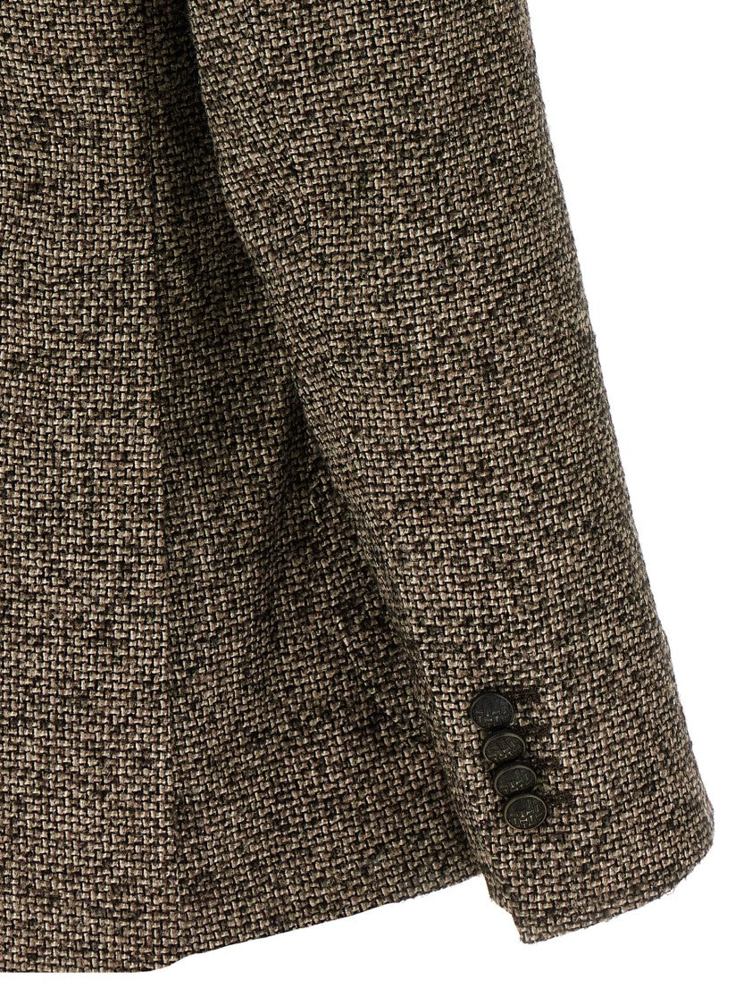 Tagliatore Textured Brown Double-Breasted Wool Blend Blazer