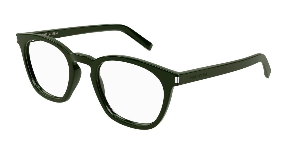 Saint Laurent Green Metallic Accents Oversized Round Acetate Eyeglasses