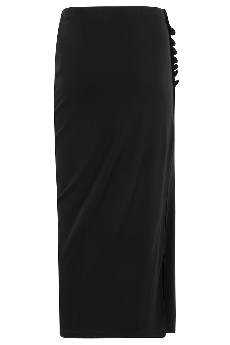 Rabanne Draped Black Midi Skirt With Side Buttons