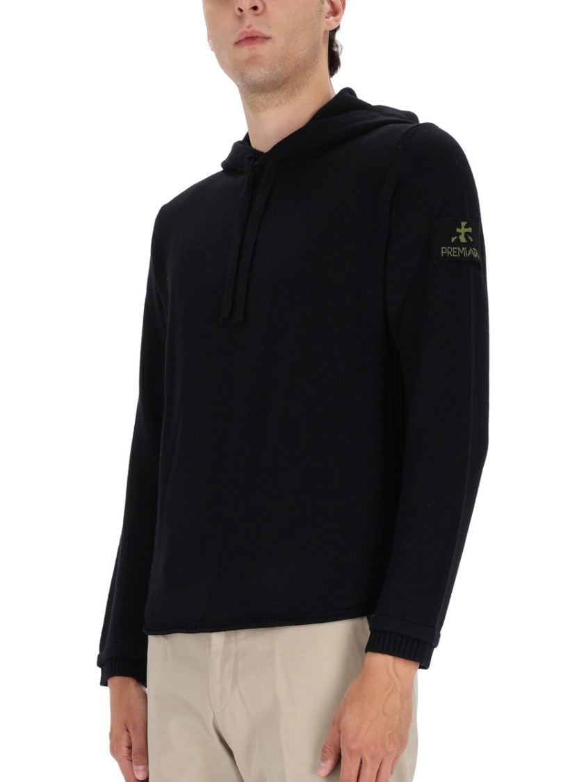 Premiata Relaxed Fit Black Hooded Sweater In Virgin Wool