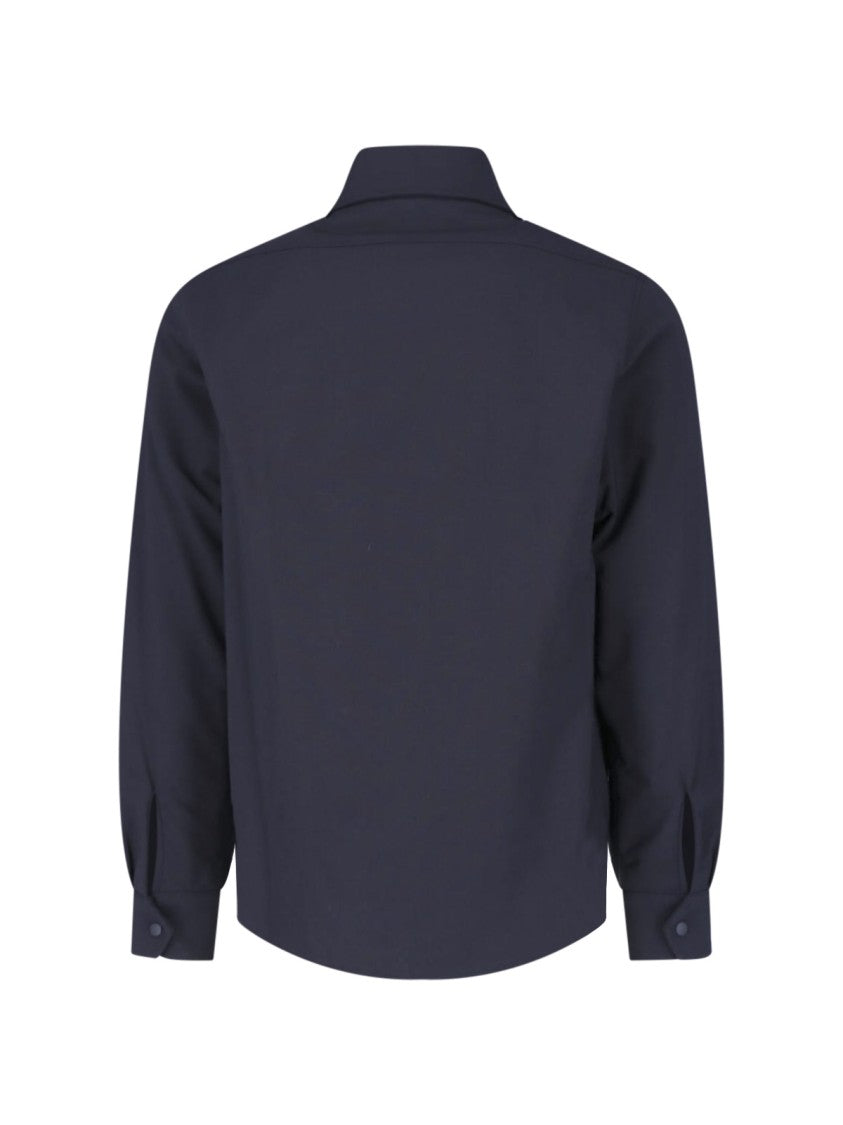 Aspesi Blue Pointed Collar Virgin Wool-Blend Shirt