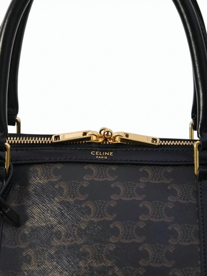 Celine Black Calf Leather And Canvas Shoulder Bag