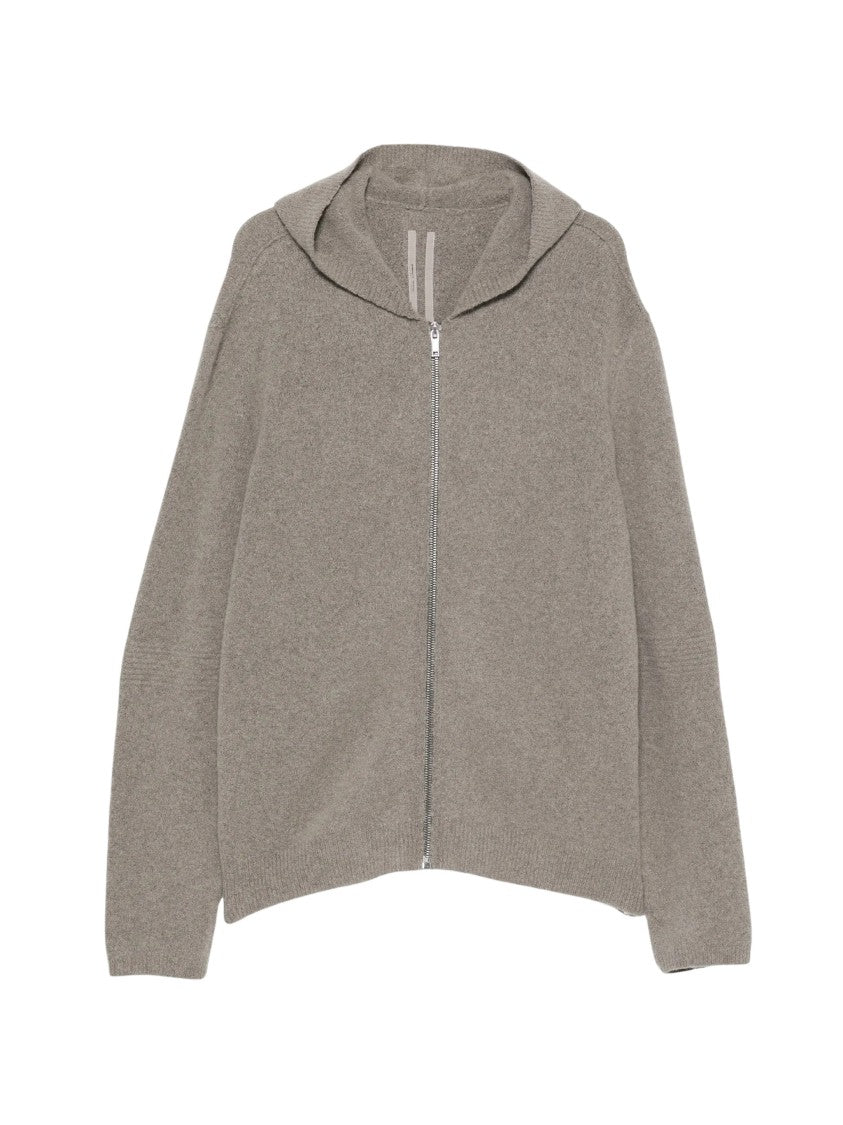 Rick Owens Textured Knit Zipped Hoodie With Ribbed Details
