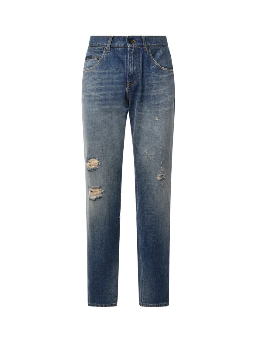 Dolce & Gabbana Blue Distressed Denim Skinny Jeans