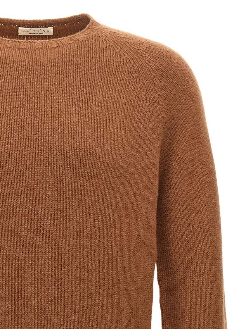 Ma'ry'ya Brown Wool Blend Crew-Neck Sweater With Ribbed Hem