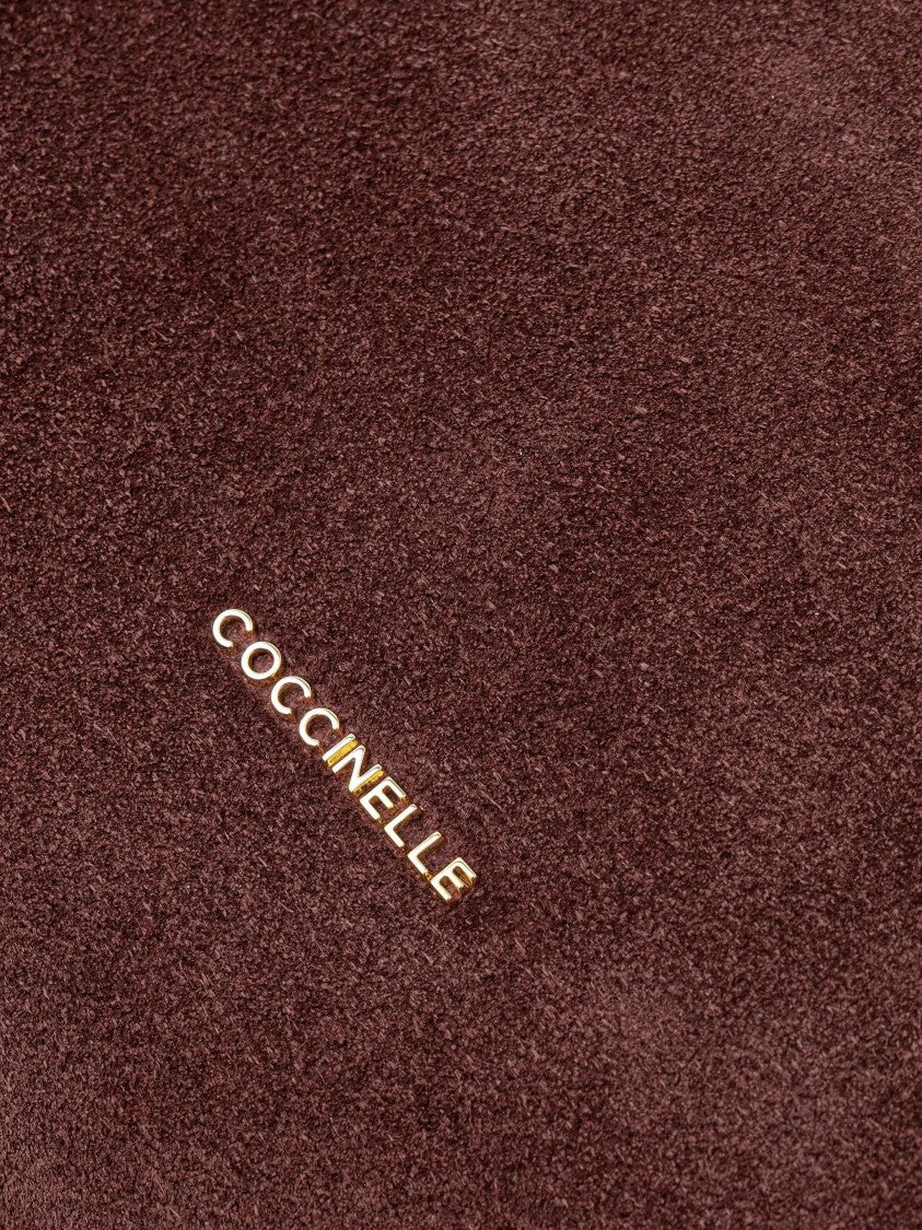 Coccinelle Lidia Rectangular Logo Embossed Suede Shoulder Bag