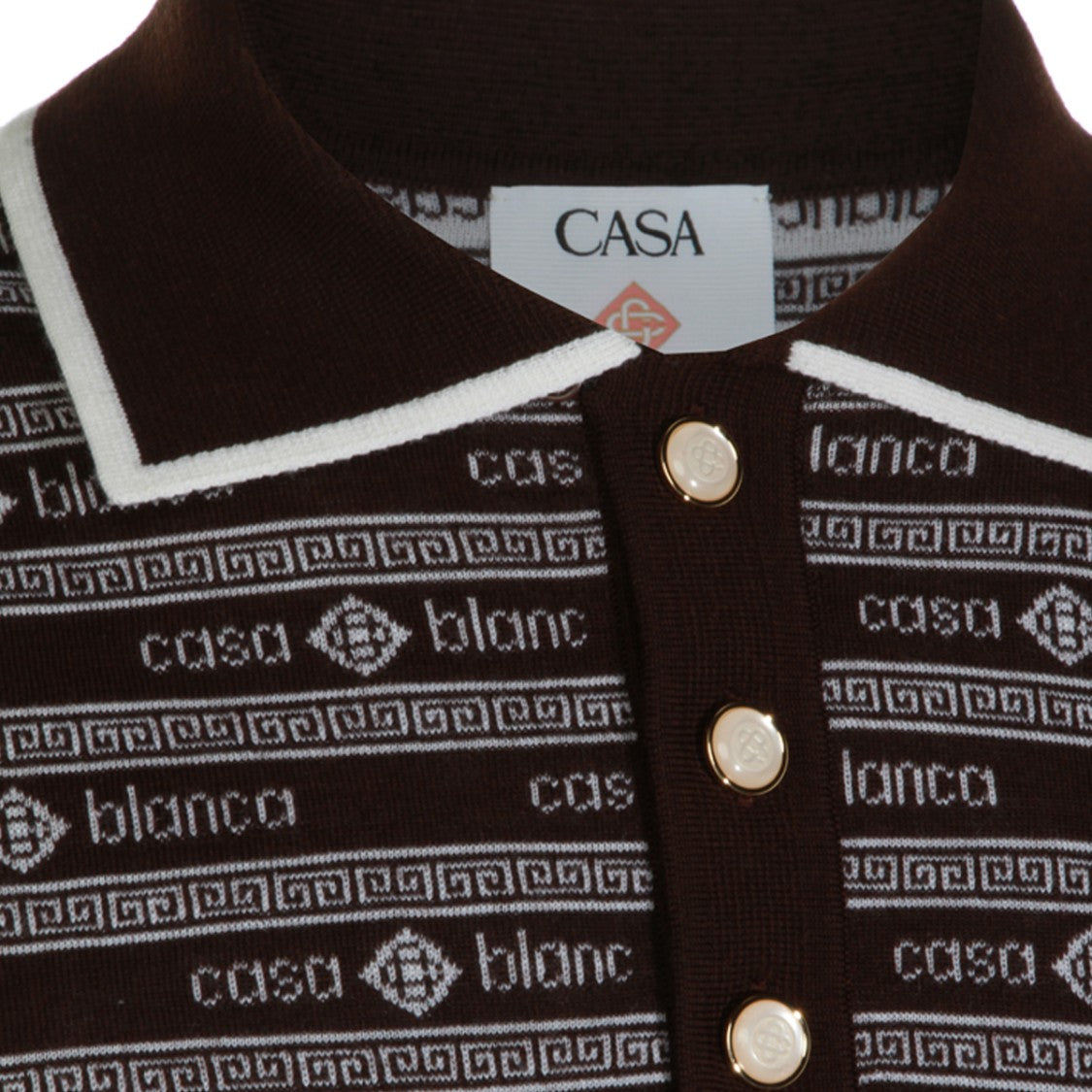 Casablanca Classic Geometric Patterned Sweater With Polo Collar And Gold-Tone Accents