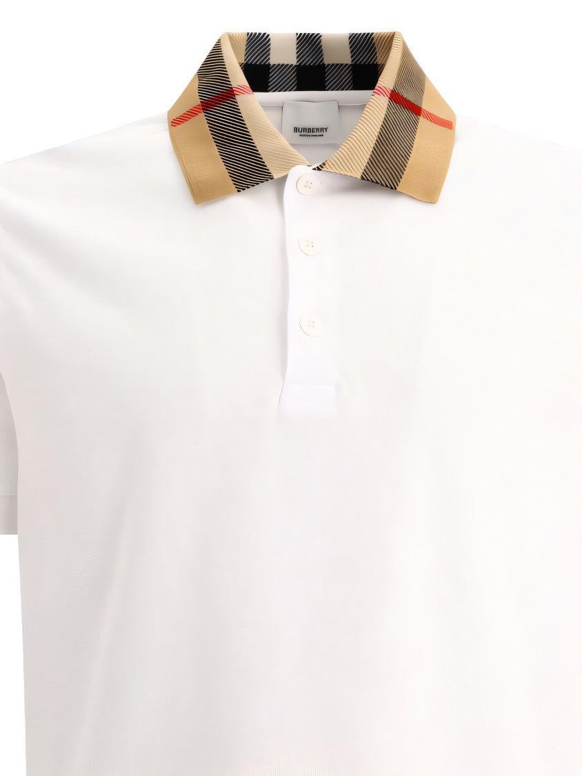 Burberry Check-Collar White Polo Shirt With Three-Button Placket