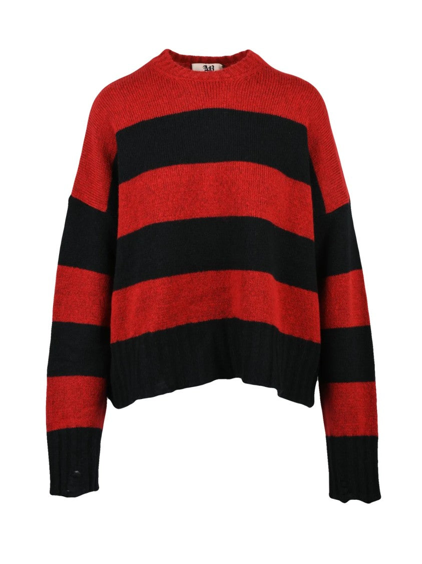 Aniye By Short-Fit Crew Neck Sweater With Bold Horizontal Stripes