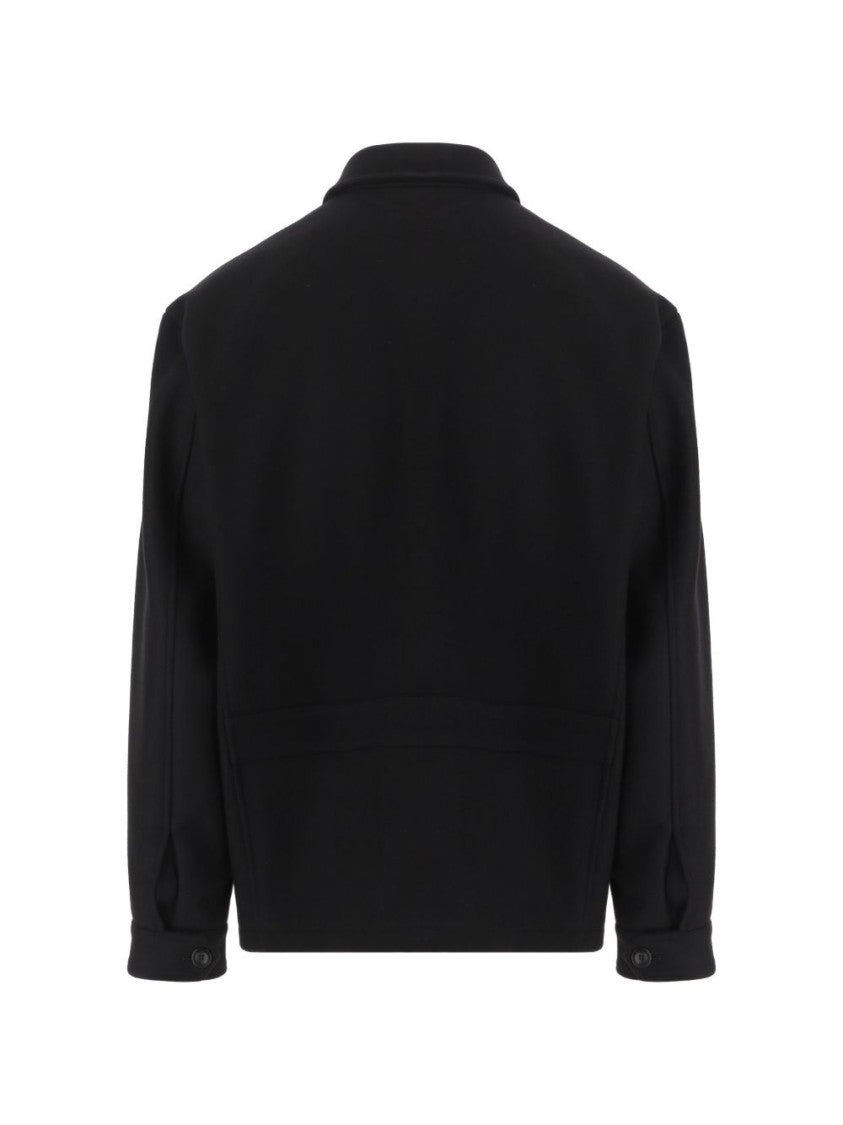 Giorgio Armani Black Structured Classic Collar Flap Pockets Coat