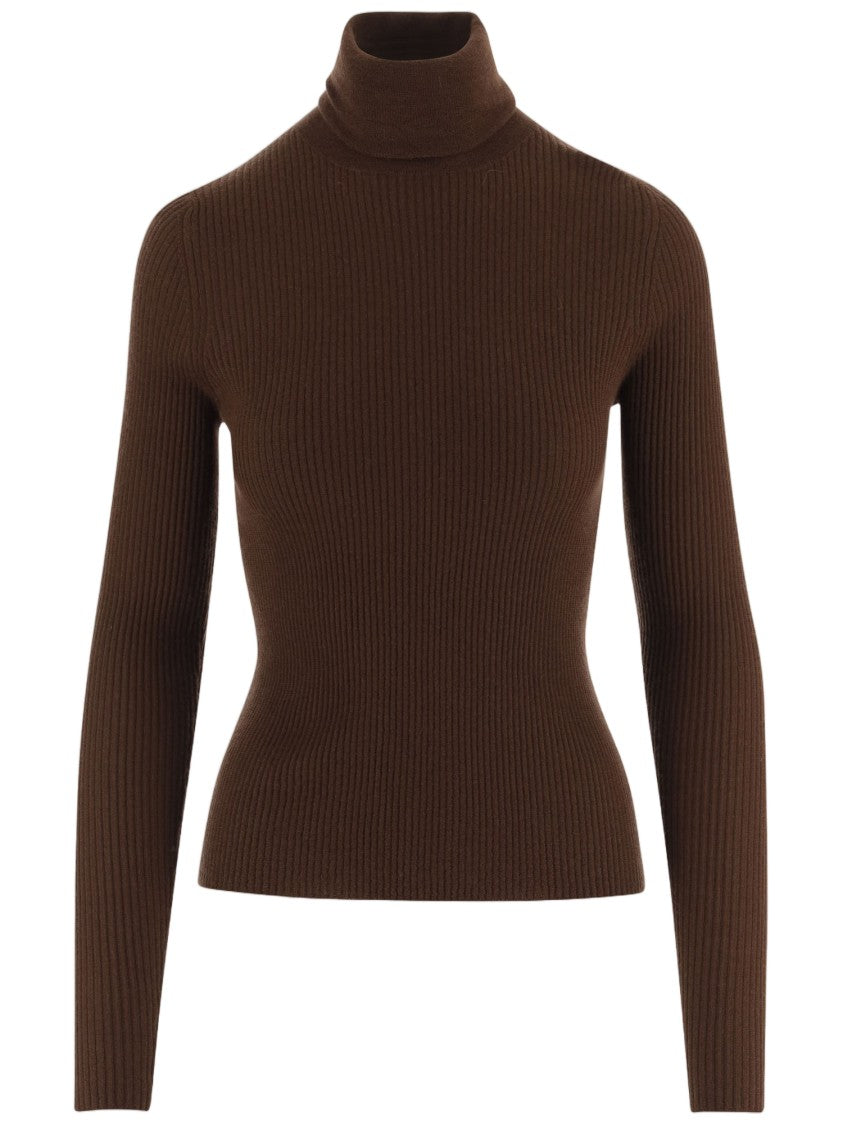 Oliver Lattughi Brown Ribbed Cashmere Turtleneck Sweater