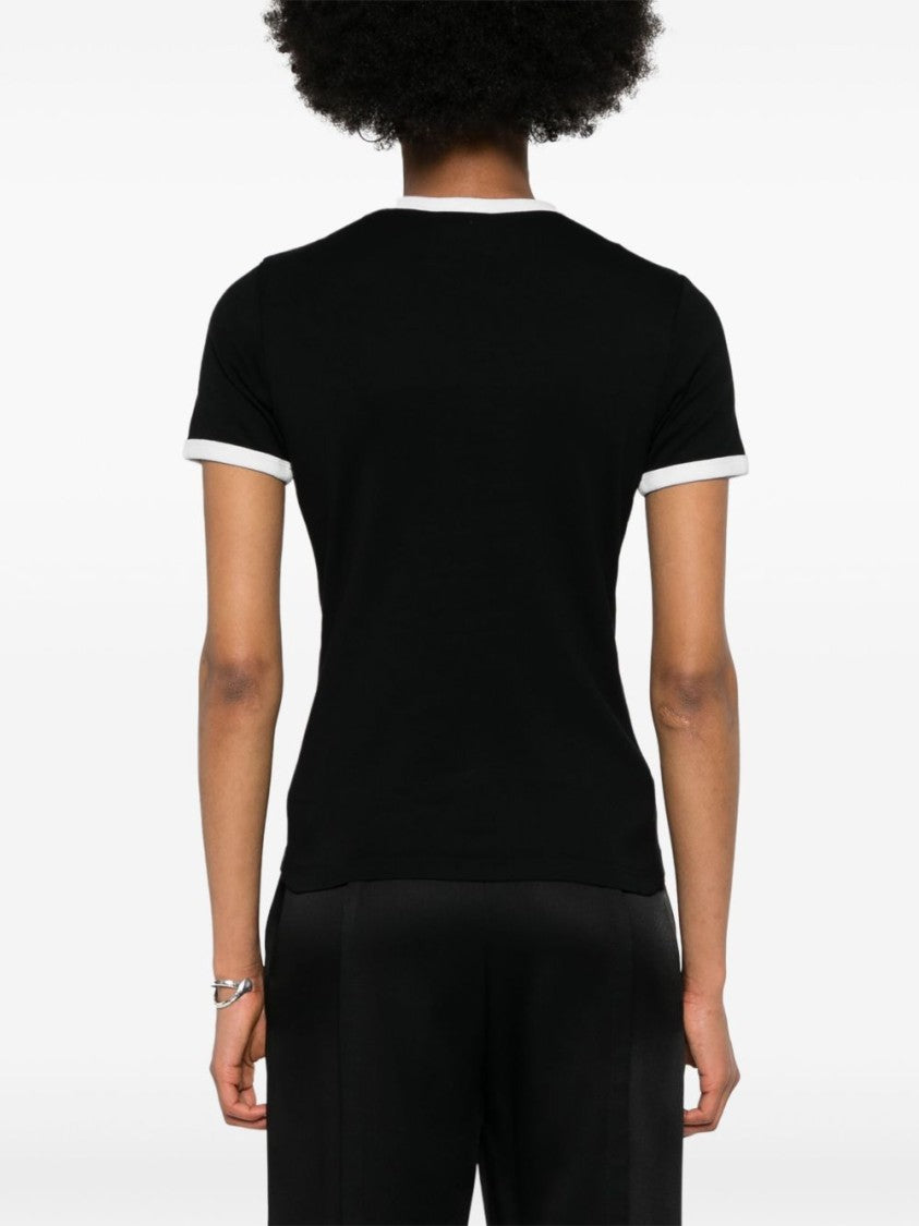 Courrèges Fitted Black T-Shirt With Contrasting Trim And Embroidered Logo