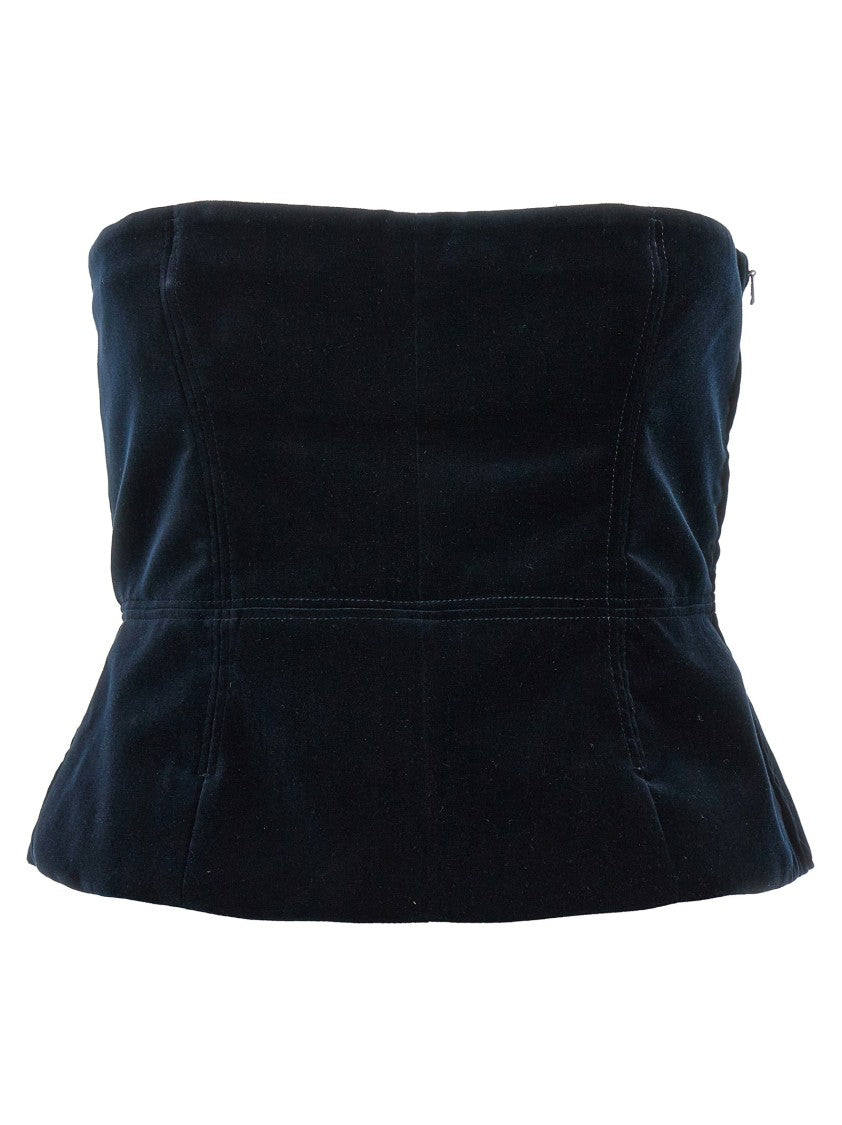 Tom Ford Strapless Black Velvet Top With Peplum Hem And Side Zip Closure