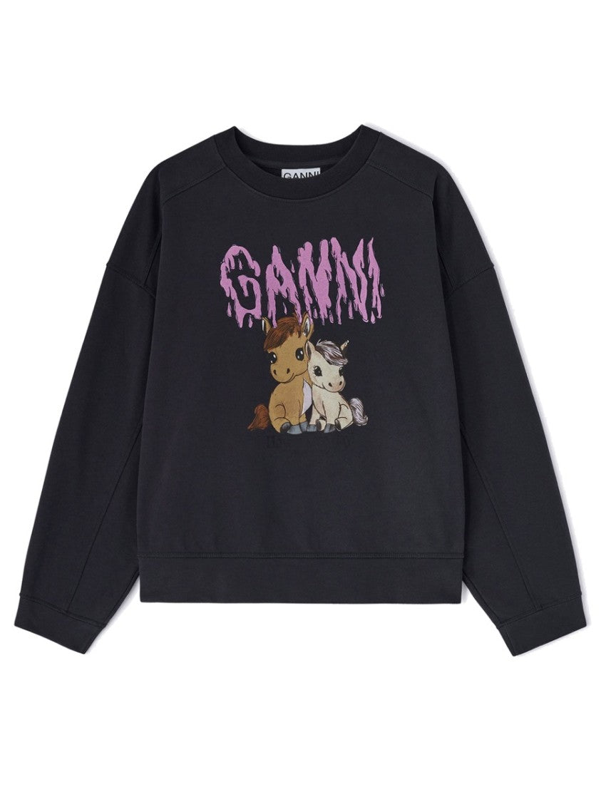 Ganni Black Islands Playful Cartoon Sweatshirt