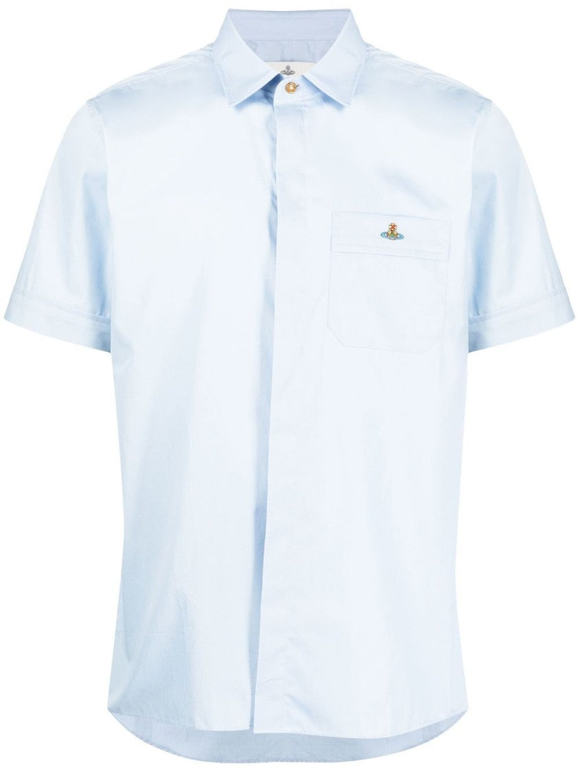 Vivienne Westwood Light Blue Cotton Shirt With Signature Orb Logo Embroidery