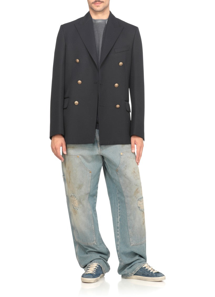 Golden Goose Dark Blue Cotton T-Shirt With Contrasting Logo