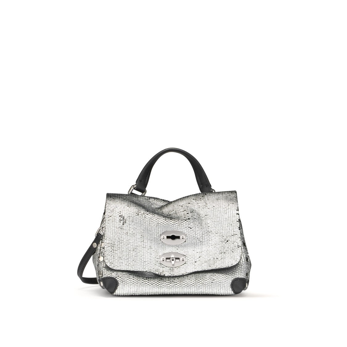 Zanellato Silver-Tone Carved Lambskin Shoulder Bag With Calfskin Details