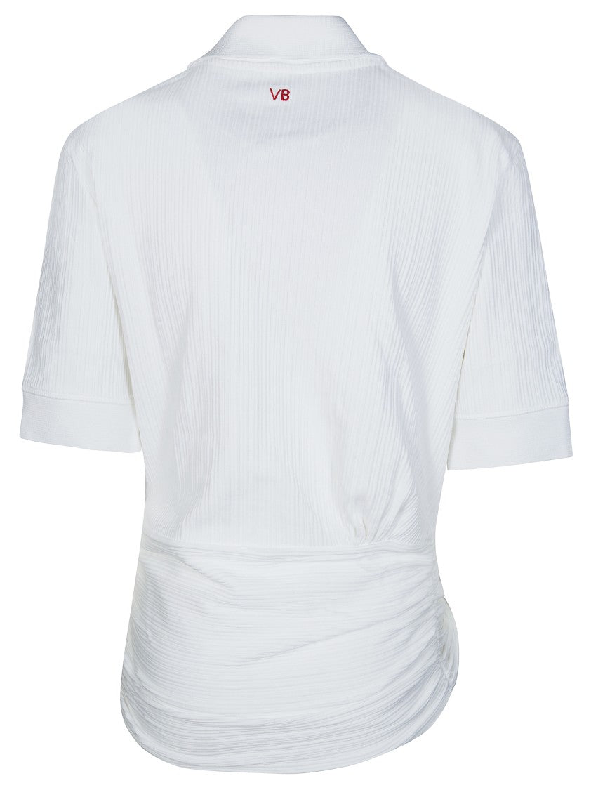 Victoria Beckham White Ribbed Fitted Polo Shirt
